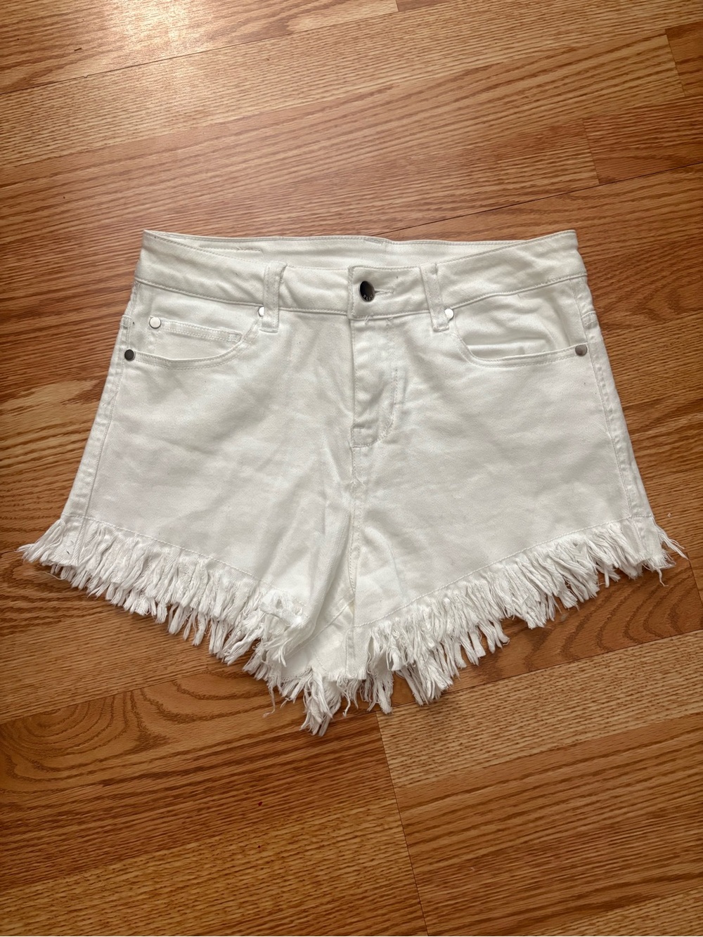 White Frayed Hem Women’s Denim Shorts By ELAN
